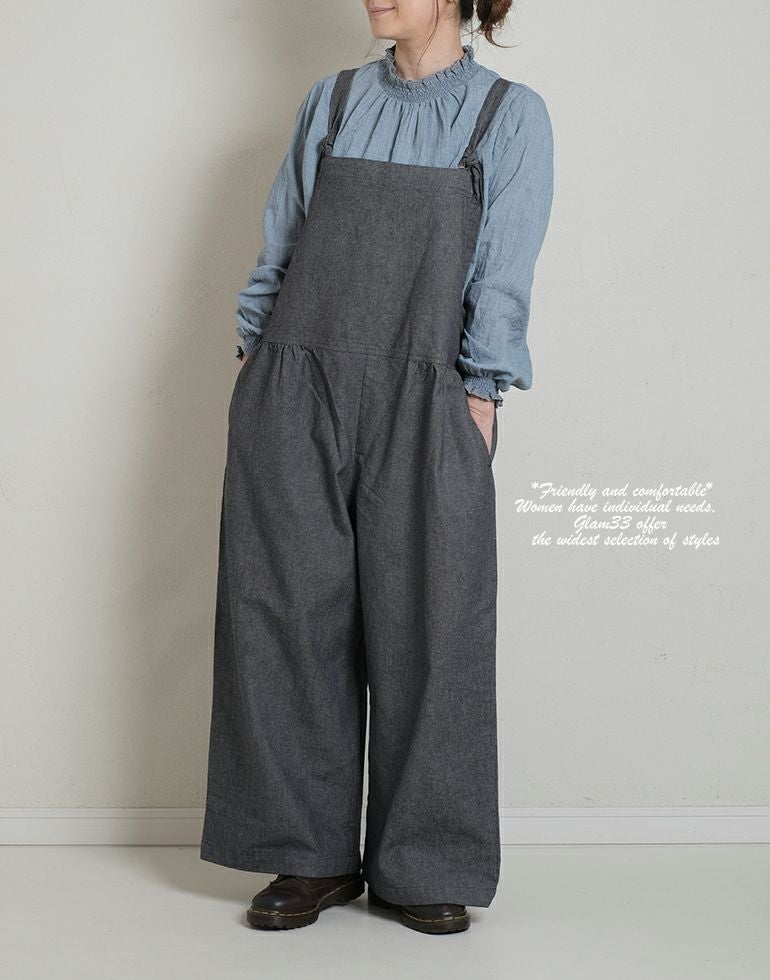 セール】 blue willow ブルーウィロー デニムライクサロペットパンツ