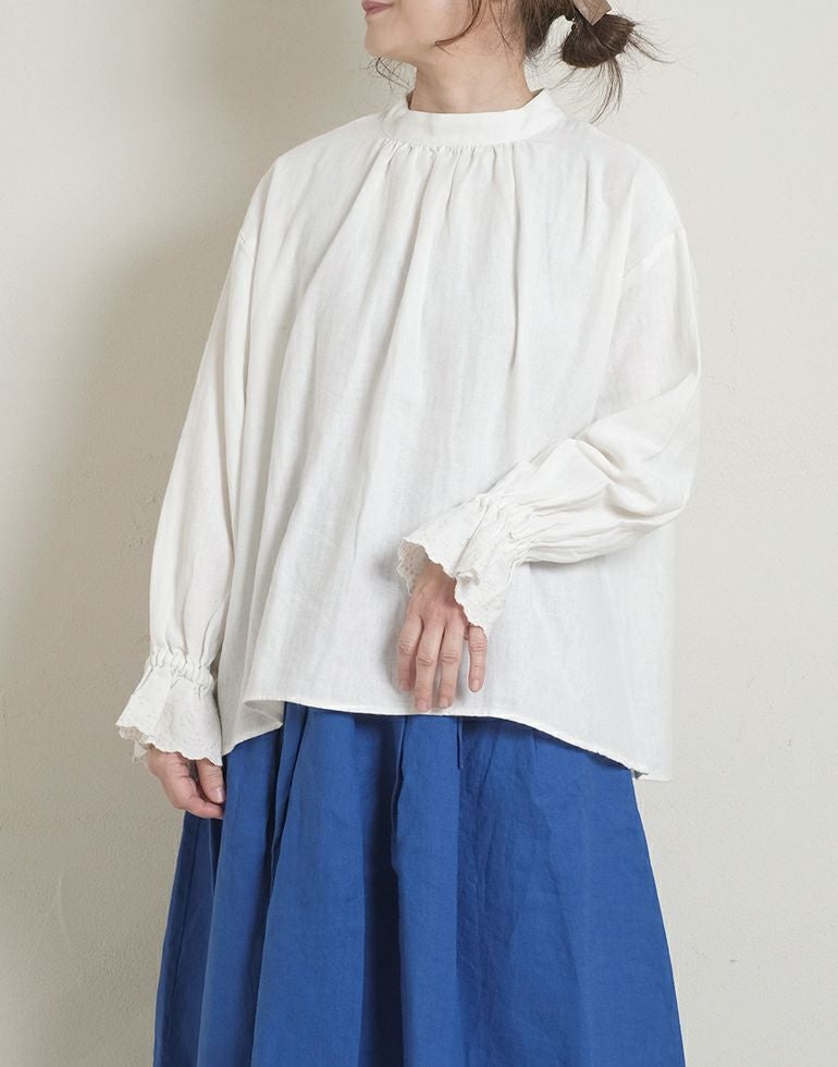 blue willow ブルーウィロー 袖レースキャンディースリーブブラウス