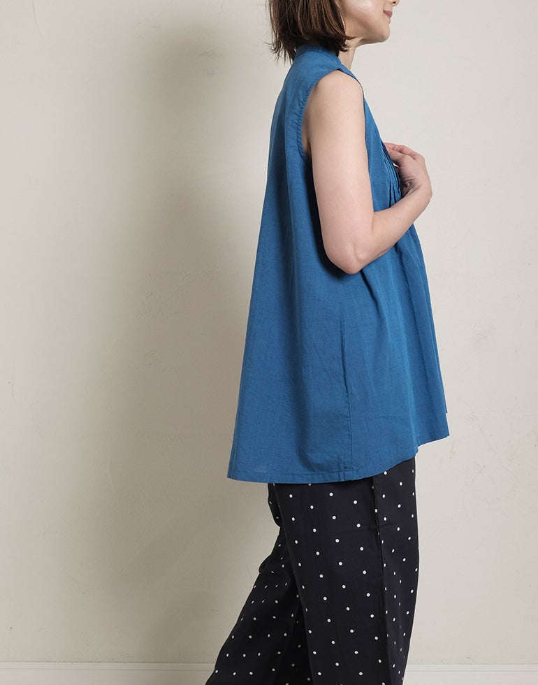blue willow ブルーウィロー コットンリネンピンタックチュニック