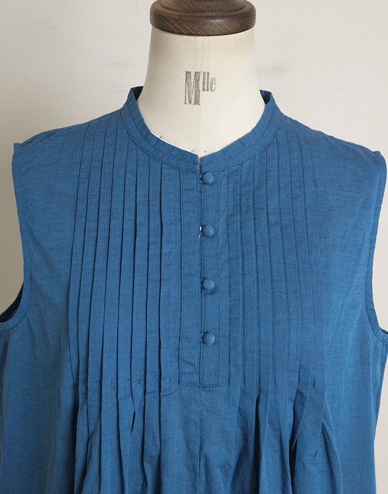 blue willow ブルーウィロー コットンリネンピンタックチュニック