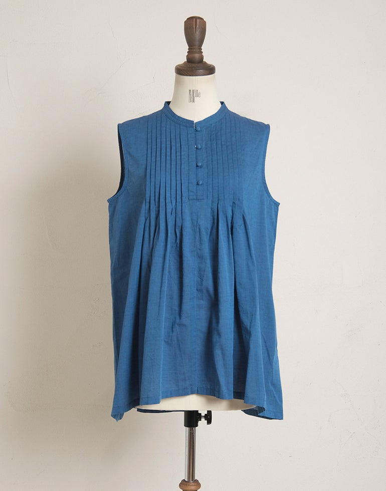 blue willow ブルーウィロー コットンリネンピンタックチュニック