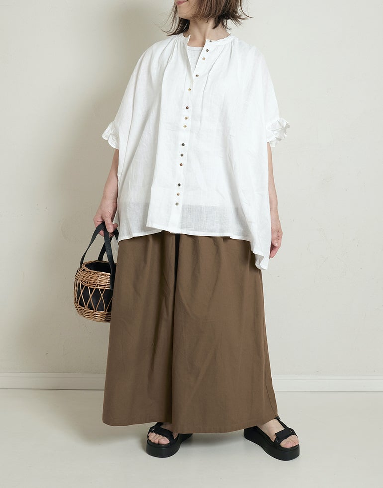 blue willow ブルーウィロー コットンオックス切替キュロットパンツ